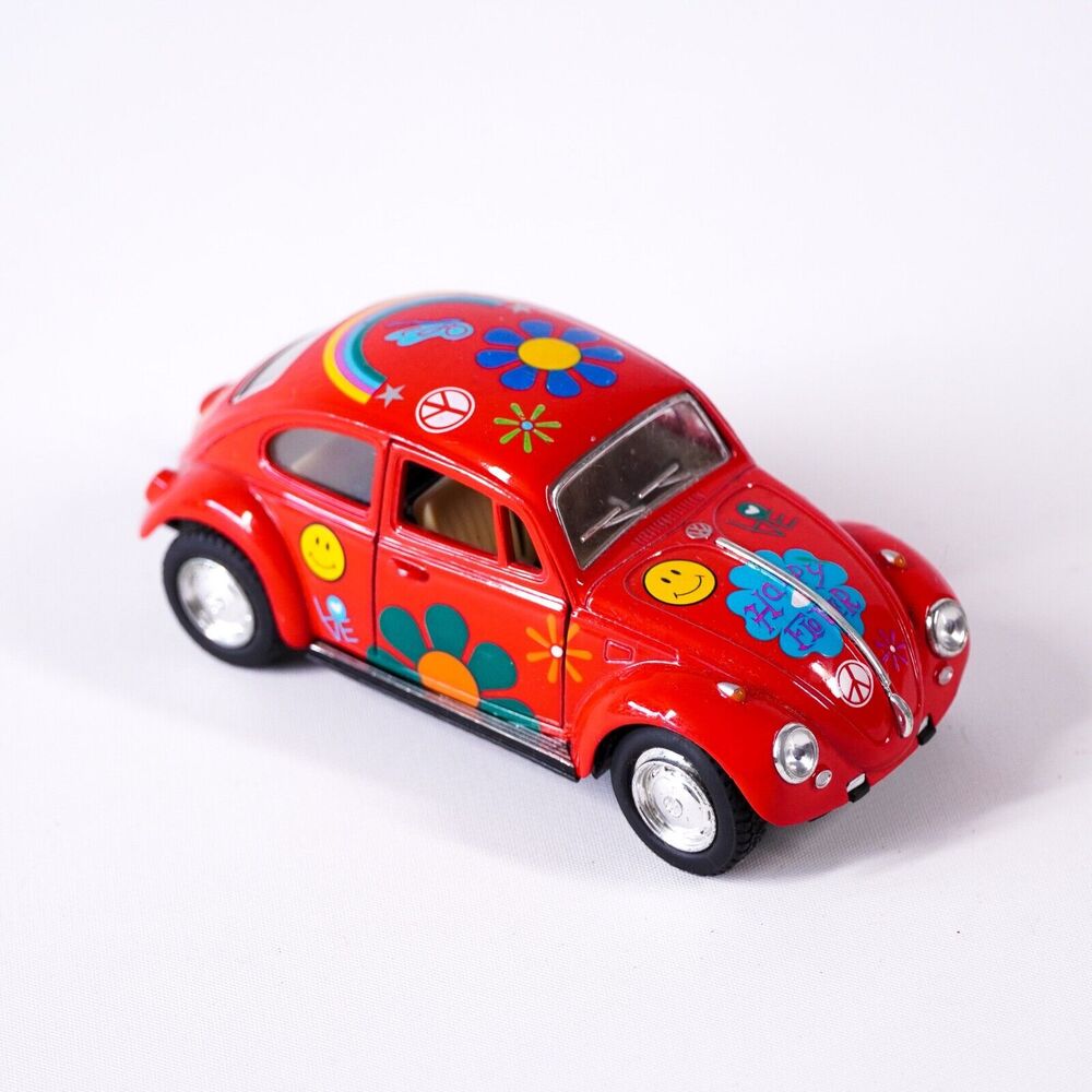 Kinsmart 1967 Volkswagen Beetle Flowers Diecast Car 5" Model Vehicle 1:32 Red